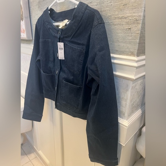 NWT new large Anthropologie Maeve Cora patch pocket denim sparkle jacket jean - Picture 8 of 16